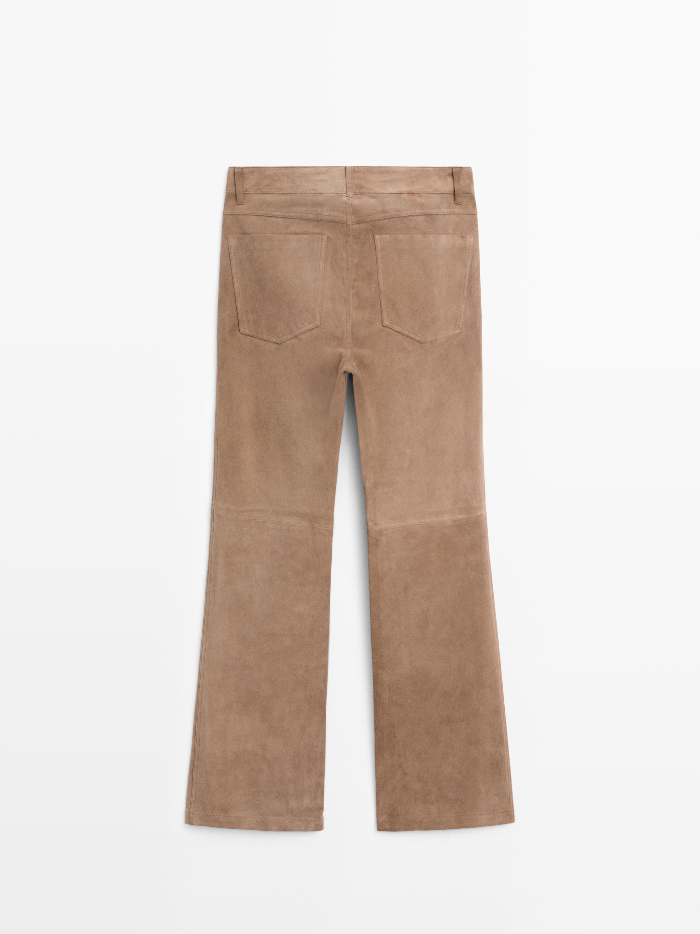 Legging flare en cuir finition daim